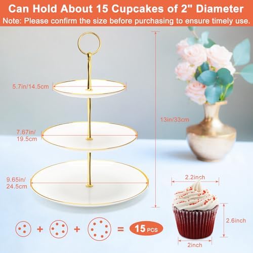 3 Tier Cupcake Stand, Plastic Tiered Serving Tray, Round in White, alternate view 3