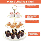 3 Tier Cupcake Stand, Plastic Tiered Serving Tray, Round in White, alternate view 4
