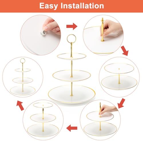 3 Tier Cupcake Stand, Plastic Tiered Serving Tray, Round in White, alternate view 5