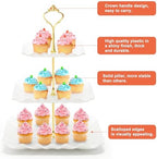 3 Tier Cupcake Stand, Plastic Tiered Serving Tray, Square in White, alternate view 5