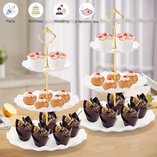 3 Tier Cupcake Stand, Plastic Tiered Serving Tray in White, alternate view 2