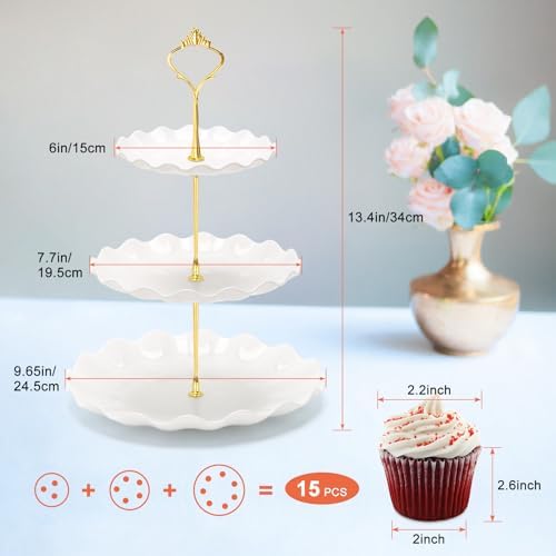 3 Tier Cupcake Stand, Plastic Tiered Serving Tray in White, alternate view 3