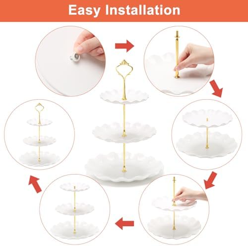 3 Tier Cupcake Stand, Plastic Tiered Serving Tray in White, alternate view 5