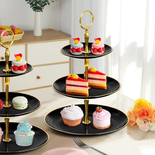3-Tier Cupcake Stand, Round Plastic Tiered Serving Tray, Cup Cake Tower for Birthday Wedding Party Decoration, alternate view