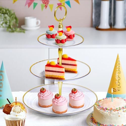 3-Tier Cupcake Stand, Round Plastic Tiered Serving Tray, Cup Cake Tower for Birthday Wedding Party Decoration, alternate view
