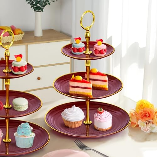 3-Tier Cupcake Stand, Round Plastic Tiered Serving Tray, Cup Cake Tower for Birthday Wedding Party Decoration, alternate view