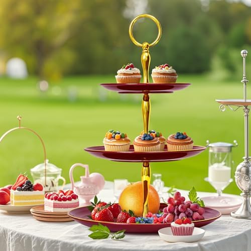 3-Tier Cupcake Stand, Round Plastic Tiered Serving Tray, Cup Cake Tower for Birthday Wedding Party Decoration, alternate view