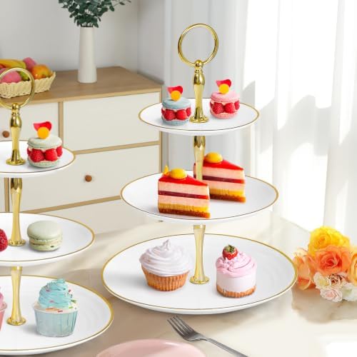 3-Tier Cupcake Stand, Round Plastic Tiered Serving Tray, Cup Cake Tower for Birthday Wedding Party Decoration, alternate view