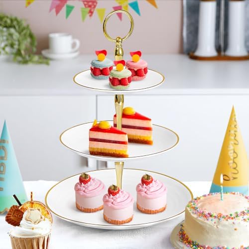 3-Tier Cupcake Stand, Round Plastic Tiered Serving Tray, Cup Cake Tower for Birthday Wedding Party Decoration, alternate view