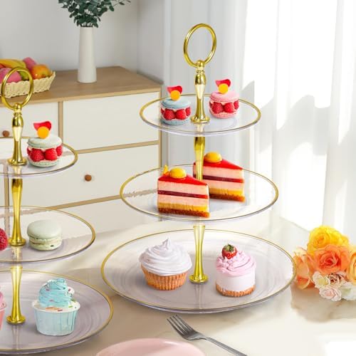 3-Tier Cupcake Stand, Round Plastic Tiered Serving Tray, Cup Cake Tower for Birthday Wedding Party Decoration, alternate view