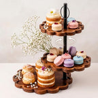 3 Tier Cupcake Stand, Scalloped Edge Wooden Cake Stand for Dessert Table in brown