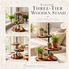 3 Tier Cupcake Stand, Scalloped Edge Wooden Cake Stand for Dessert Table in brown, alternate view 6
