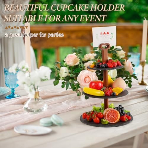 3 Tier Cupcake Stand, Tiered Serving Tray for Party Decor in Black, alternate view 2