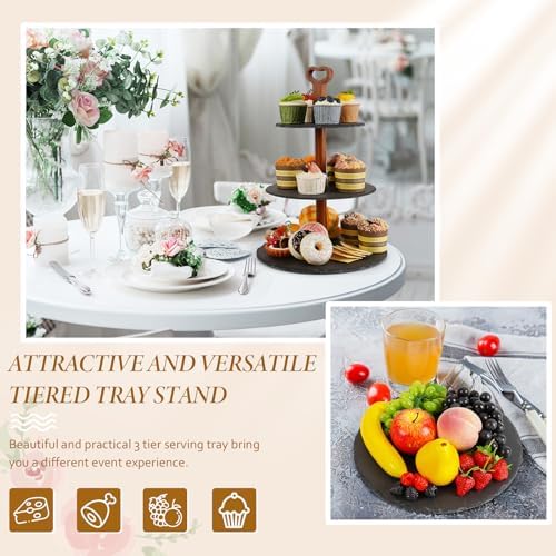 3 Tier Cupcake Stand, Tiered Serving Tray for Party Decor in Black, alternate view 4