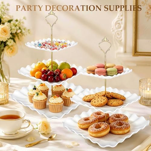 3 Tier Cupcake Stand Tower, Dessert Serving Tray, White, 2 Pack in White, alternate view 2