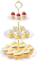 3 Tier Cupcake Stand Tower, Plastic Cup Cake Holder(Round Wave) in White
