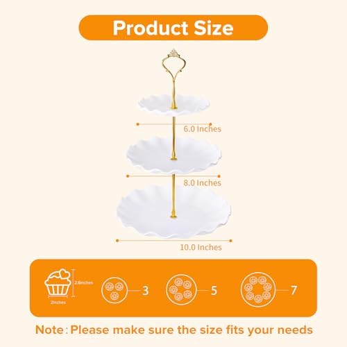 3 Tier Cupcake Stand Tower, Plastic Cup Cake Holder(Round Wave) in White, alternate view 3
