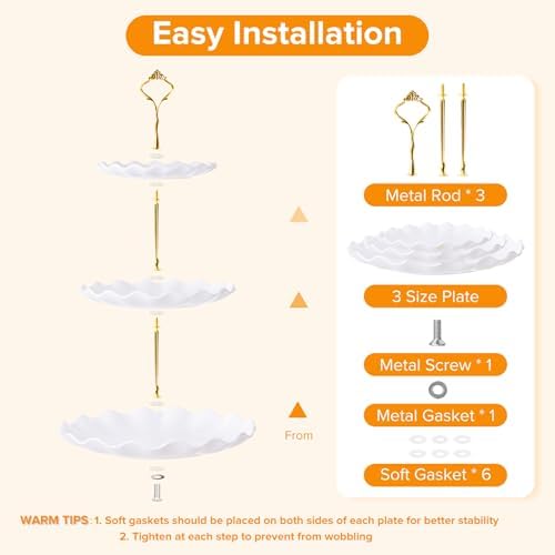 3 Tier Cupcake Stand Tower, Plastic Cup Cake Holder(Round Wave) in White, alternate view 6