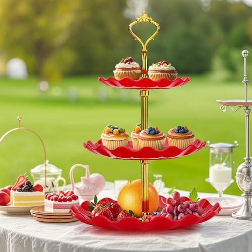 3-Tier Cupcake Stand, Wavy Plastic Tiered Serving Tray, Cup Cake Tower for Birthday Wedding Party Decoration, alternate view