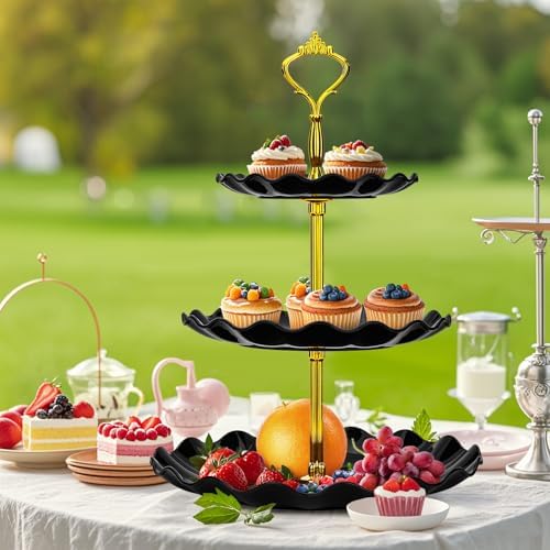 3-Tier Cupcake Stand, Wavy Plastic Tiered Serving Tray, Cup Cake Tower for Birthday Wedding Party Decoration, alternate view