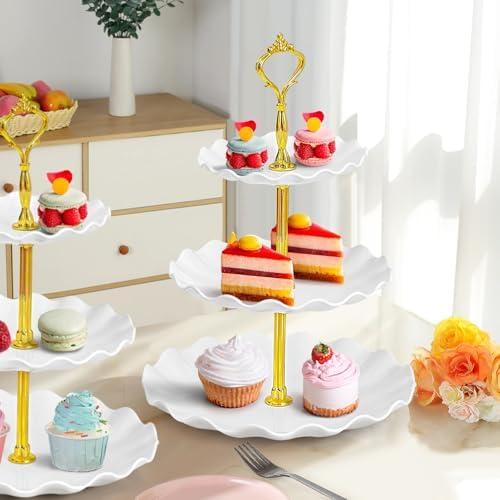 3-Tier Cupcake Stand, Wavy Plastic Tiered Serving Tray, Cup Cake Tower for Birthday Wedding Party Decoration, alternate view