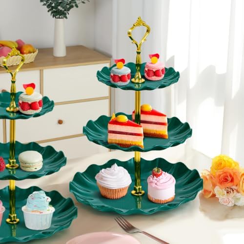 3-Tier Cupcake Stand, Wavy Plastic Tiered Serving Tray, Cup Cake Tower for Birthday Wedding Party Decoration, alternate view