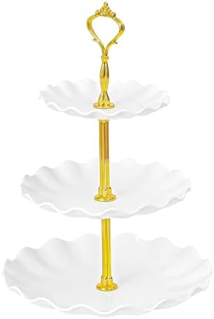 3-Tier Cupcake Stand, Wavy Plastic Tiered Serving Tray, Cup Cake Tower for Birthday Wedding Party Decoration