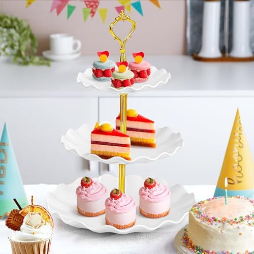 3-Tier Cupcake Stand, Wavy Plastic Tiered Serving Tray, Cup Cake Tower for Birthday Wedding Party Decoration, alternate view