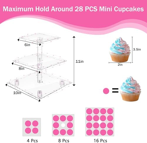 3 Tier Cupcake Stand with Pink Light, Cupcake Tower for 24 Cupcakes in Pink, alternate view 3