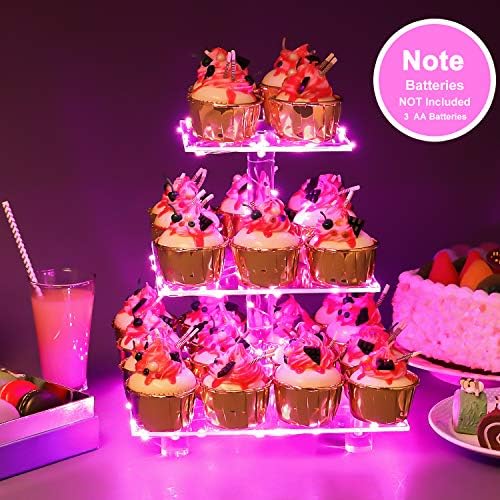 3 Tier Cupcake Stand with Pink Light, Cupcake Tower for 24 Cupcakes in Pink, alternate view 4