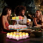 3 Tier Cupcake Stand with Rechargeable Light, LED Acrylic Cupcake Tower in clear, alternate view 2
