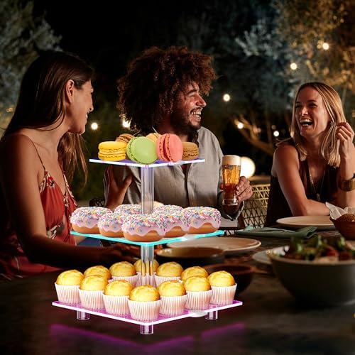 3 Tier Cupcake Stand with Rechargeable Light, LED Acrylic Cupcake Tower in clear, alternate view 2