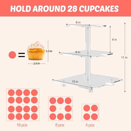 3 Tier Cupcake Stand with Rechargeable Light, LED Acrylic Cupcake Tower in clear, alternate view 3