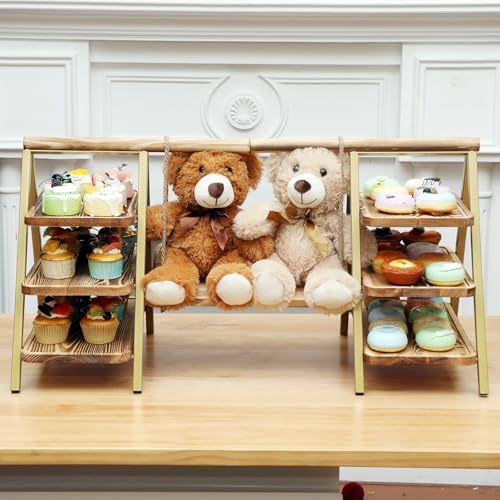 3 Tier Cupcake Stand with Swing Design Cake Display Stand Large Food Desert Table Display Stand Metal Frame, alternate view 6