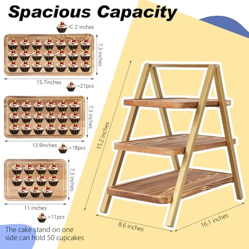 3 Tier Cupcake Stand with Swing Design Cake Display Stand Large Food Desert Table Display Stand Metal Frame, alternate view 7