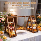 3 Tier Cupcake Stand with Swing, Wooden Cupcake Stand, Swing Cupcake Stand with Removable Serving Platter and, alternate view