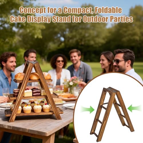 3 Tier Cupcake Stand with Swing, Wooden Cupcake Stand, Swing Cupcake Stand with Removable Serving Platter and, alternate view