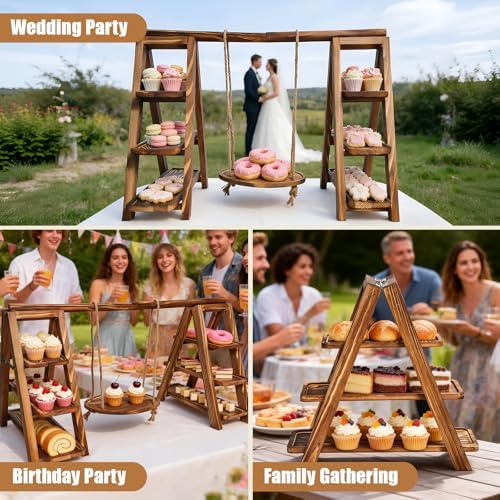 3 Tier Cupcake Stand with Swing, Wooden Cupcake Stand, Swing Cupcake Stand with Removable Serving Platter and, alternate view