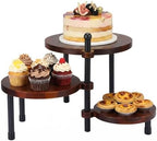 3 Tier Cupcake Stand Wood Cake Stand 360° Rotating Acacia Wood Dessert Table Display Set with Iron Base Rustic