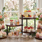 3 Tier Cupcake Stand Wood Cake Stand 360° Rotating Acacia Wood Dessert Table Display Set with Iron Base Rustic, alternate