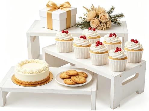 3 Tier Cupcake Stand & Wood Display Risers, for Food Desserts Stand Perfume Organizer Funko POP Collections, alternate view 3