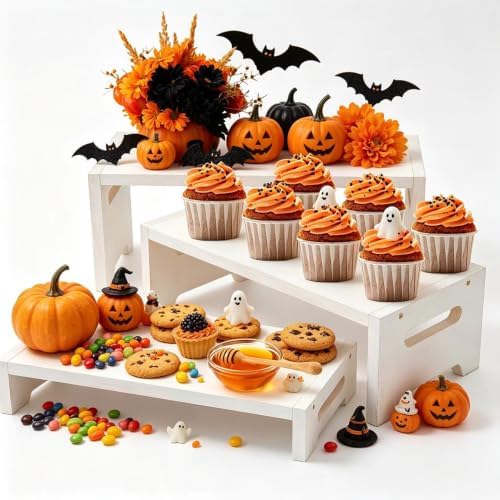 3 Tier Cupcake Stand & Wood Display Risers, for Food Desserts Stand Perfume Organizer Funko POP Collections, alternate view 5