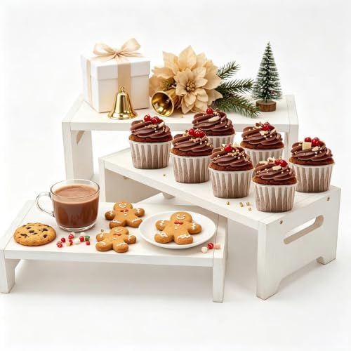 3 Tier Cupcake Stand & Wood Display Risers, for Food Desserts Stand Perfume Organizer Funko POP Collections, alternate view 7