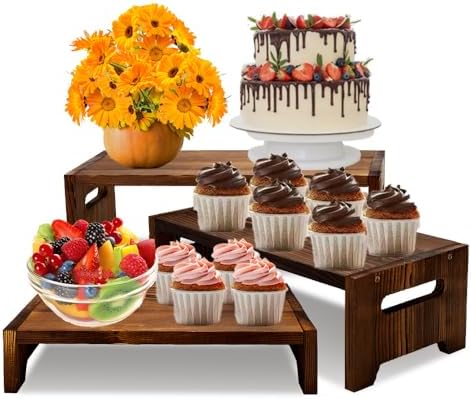 3 Tier Cupcake Stand & Wood Display Risers, for Food Desserts Stand Perfume Organizer Funko POP Collections