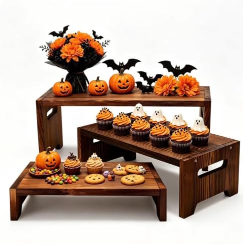 3 Tier Cupcake Stand & Wood Display Risers, for Food Desserts Stand Perfume Organizer Funko POP Collections, alternate view 6