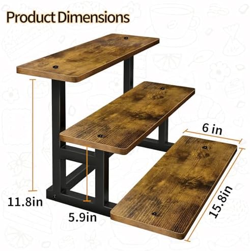 3 Tier Cupcake Stand, Wooden Risers Display Stands Stepped Dessert Table Display Set with Metal Frame Tiered, alternate view