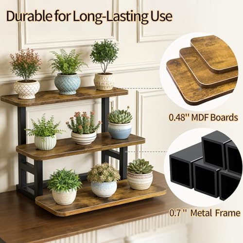 3 Tier Cupcake Stand, Wooden Risers Display Stands Stepped Dessert Table Display Set with Metal Frame Tiered, alternate view