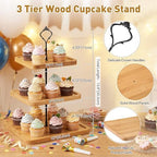 3 Tier Cupcake Stand Wooden Rustic Tiered Serving Tray Square in Wood, alternate view 3