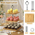 3 Tier Cupcake Stand Wooden Rustic Tiered Serving Tray Square in Wood, alternate view 4