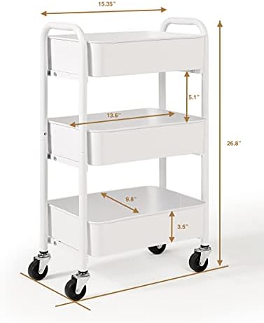 3-Tier Delicate Compact Rolling Metal Storage Organizer - Mobile Utility Cart Kitchen/Under Desk Cart with, alternate view 3